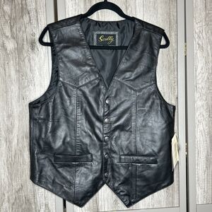 Scully Leather Vest Biker Western Black Color NWT
